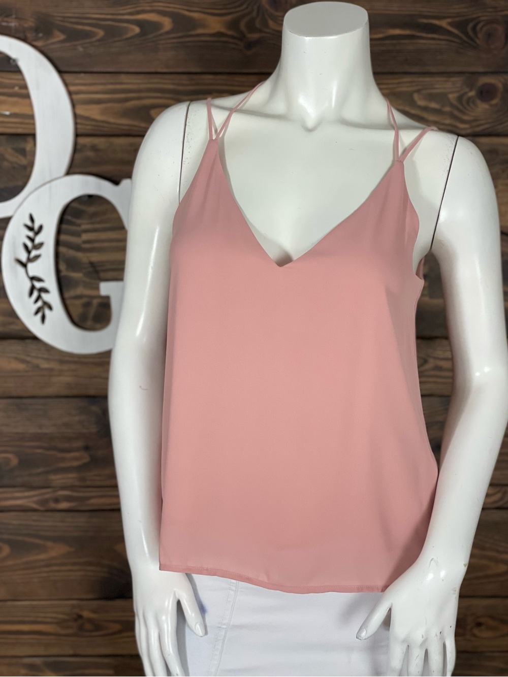Timing | Double‎ Strap Low Back Blush Pink V-Neck Cami Top
